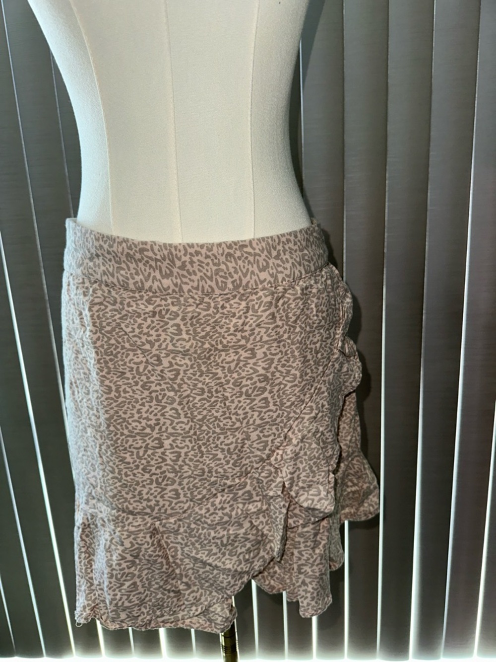 Ruffled Mini Skirt in Light Taupe Animal Print